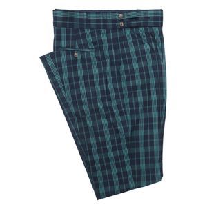 Mens Gurkha Pants Blue Green Plaid Check Wool Slim Flat Front Dress Trousers 40